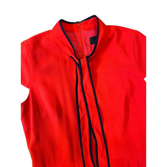 J. CREW Red Navy Tie-Neck Knee Length Fit & Flare Office Dress 365 Crepe Red 10T - Picture 11 of 12